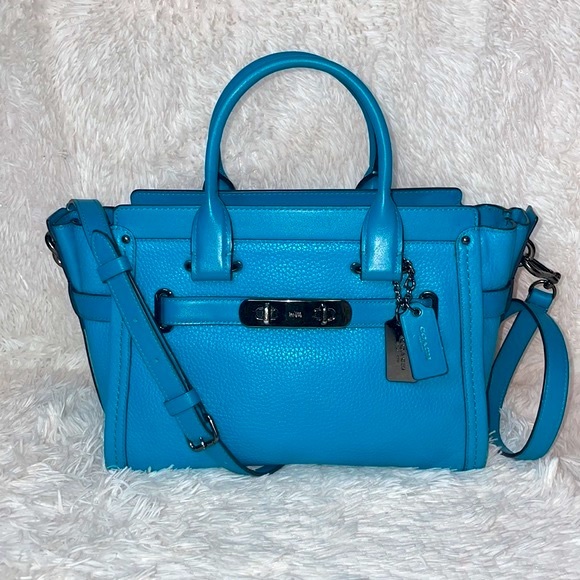 Coach Swagger 27 Turquoise Satchel Crossbody Purse Shoulder Bag & Wallet Set - Picture 3 of 17